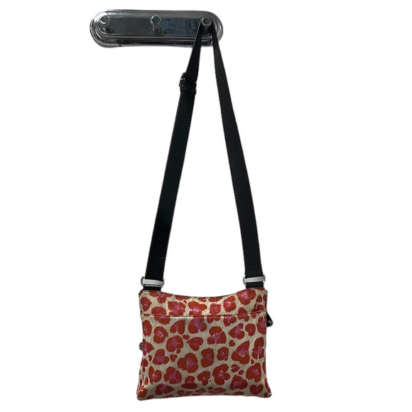 Brighton Orange Pink Color Print Multi Pocket Silver Hardware Crossbody Bag! - Picture 7 of 11